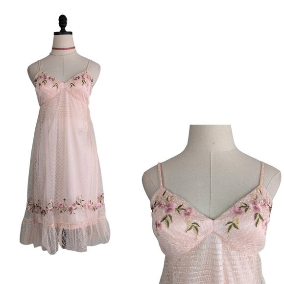 Vintage Sue Wong Mini Dress 2 Pink Y2K Fairy Nymph Floral Babydoll Lace Bead - Picture 3 of 14